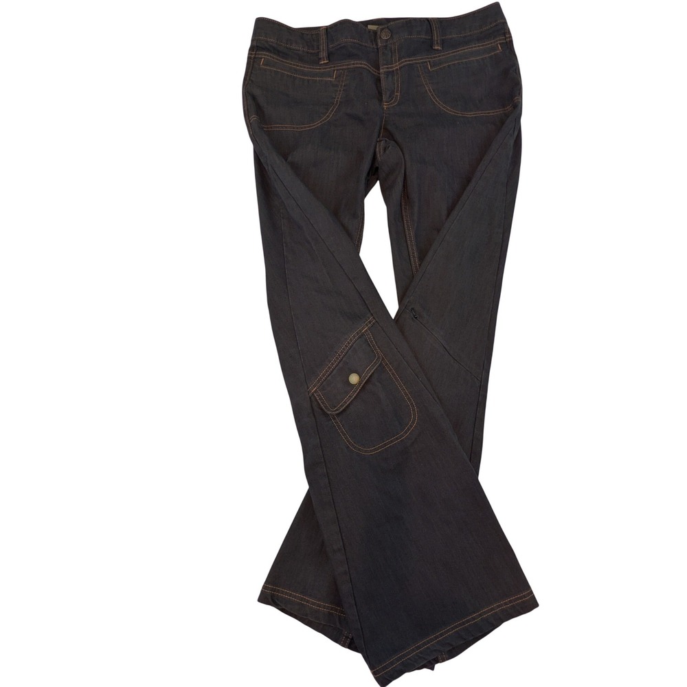 Athleta Dark Wash Cargo Denim Style Pants 129129 Womens Blue Contrast Stitching